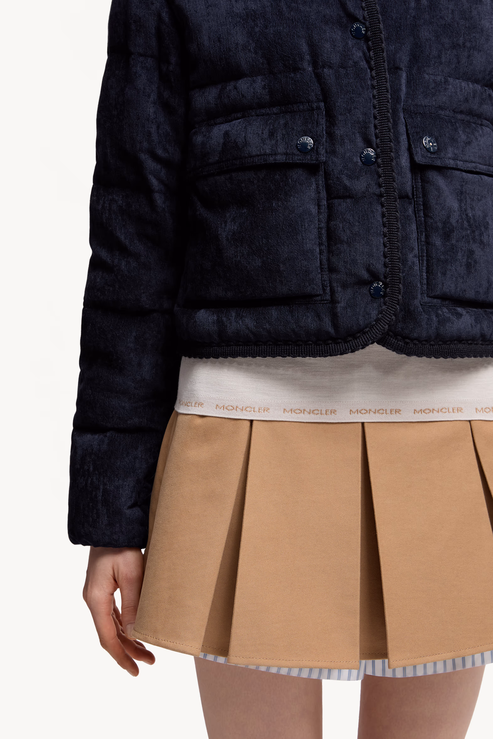 Essarts Braided Trim Corduroy Short Down Jacket Women Blue Moncler 7